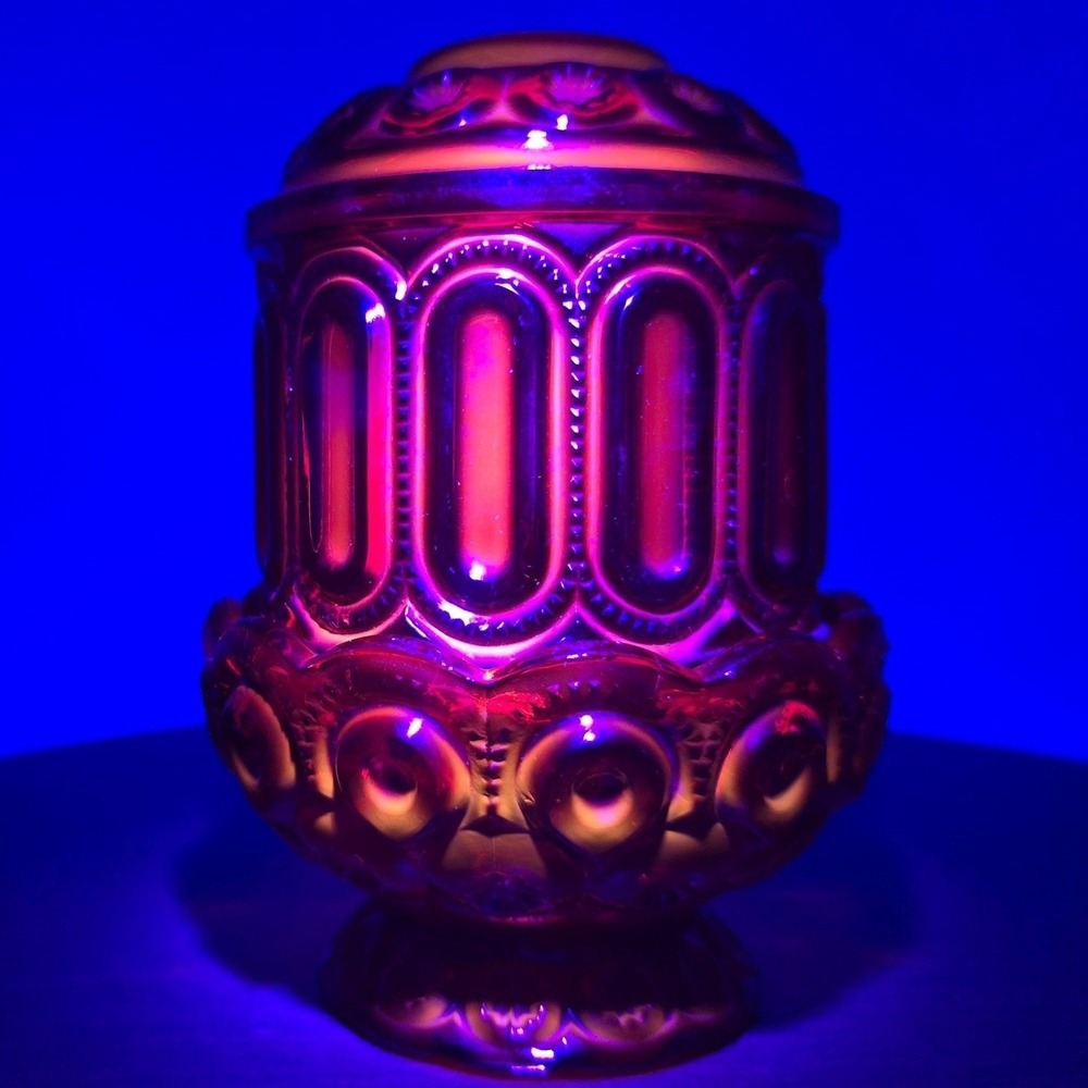 Vintage LE‎ Smith Moon and Stars Amberina Red Deep Cadmium Glow Fairy Lamp 6.5"